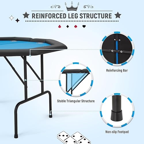 Miniatura 6 de ECOTOUGE Mesa de póquer plegable para 8 jugadores, mesa octogonal Texas Hold'em con soporte para tazas de acero inoxidable, mesa de juego de póquer