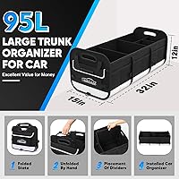 Vista 2 de Simniam Large Car Trunk Organizer - with 5 Compartments Trunk Organizers and Storage SUV, Reinforced Handle, Securing Straps, Trunk Organizer