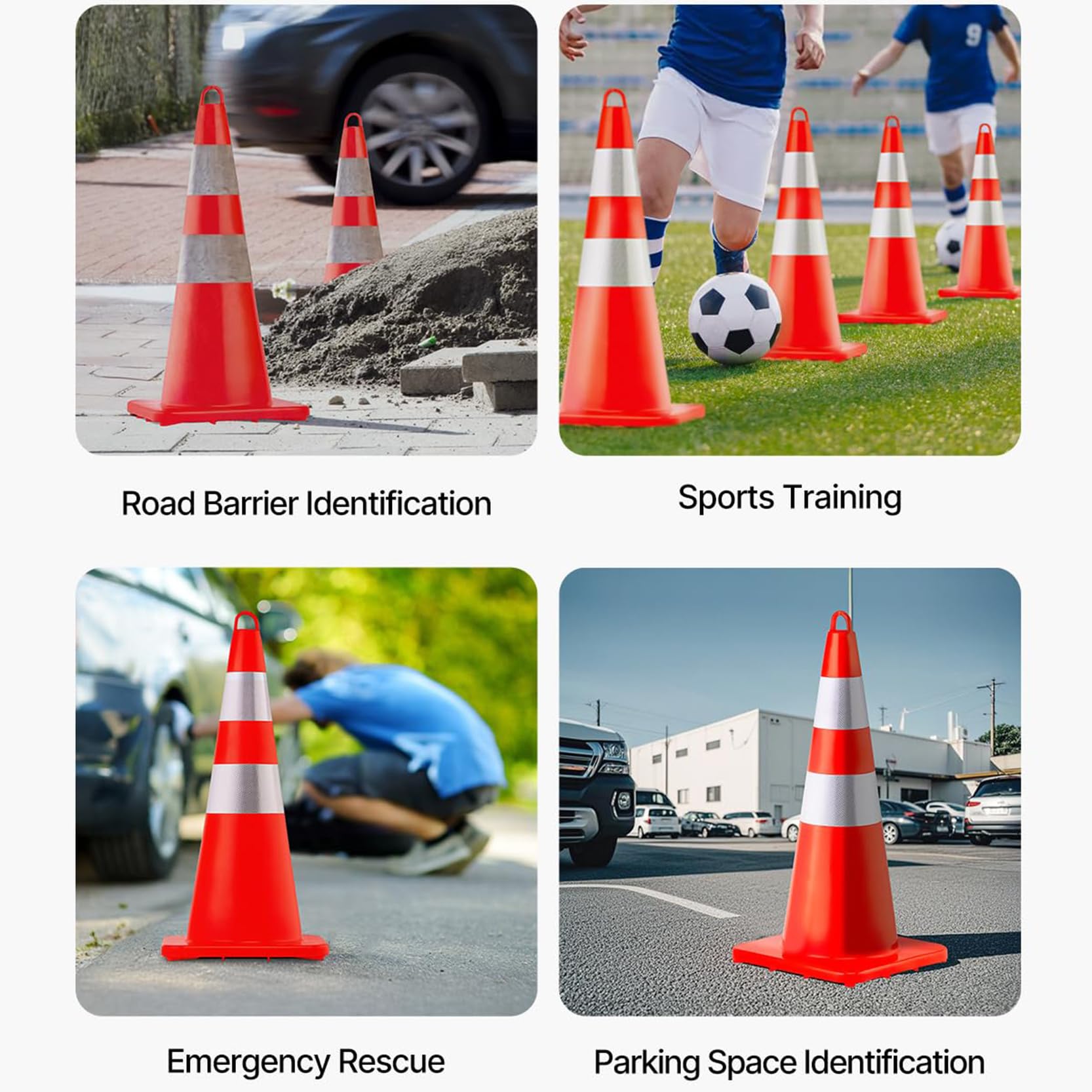 Cônes de Sécurité Orange en PVC,Cônes de Signalisation avec Base Lestée,Cônes Pliables Multi-usages,Cônes de Stationnement pour Chantiers et Parkings(Size:67x33x33m,Color:2pack)
