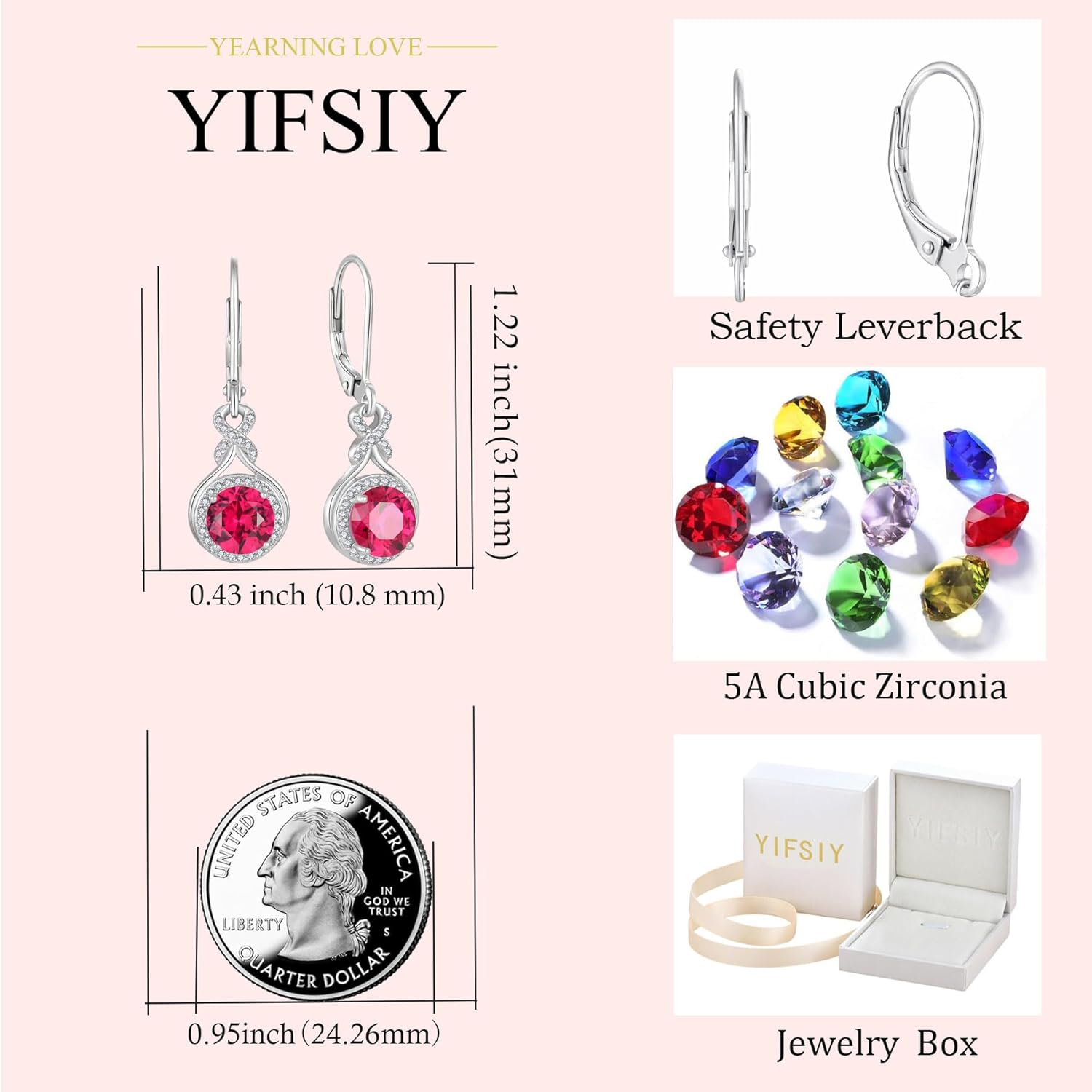 Infinity Drop Earrings for Women, 925 Sterling Silver Round Cut Zircon Leverback Earring Birthstone Jewelry Gift for Birthday Anniversary - Image 6