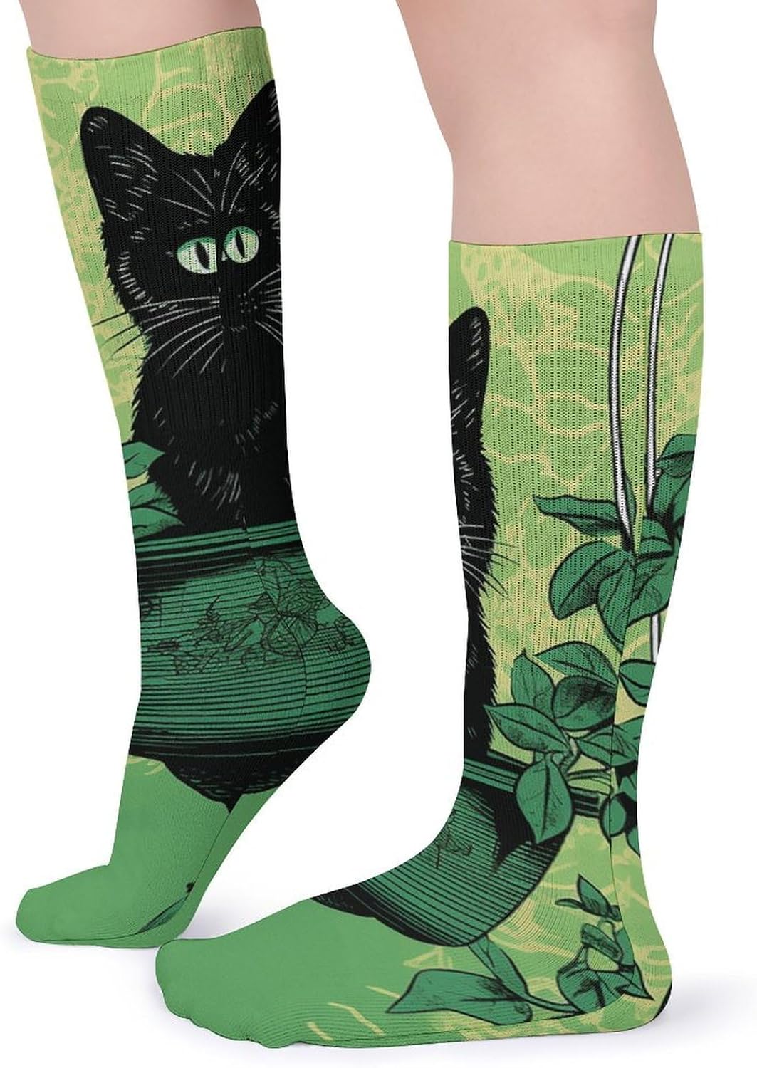 5 Pairs Knee High Socks Cat in Hanging Basin Long Tube Boot Seamless Toe