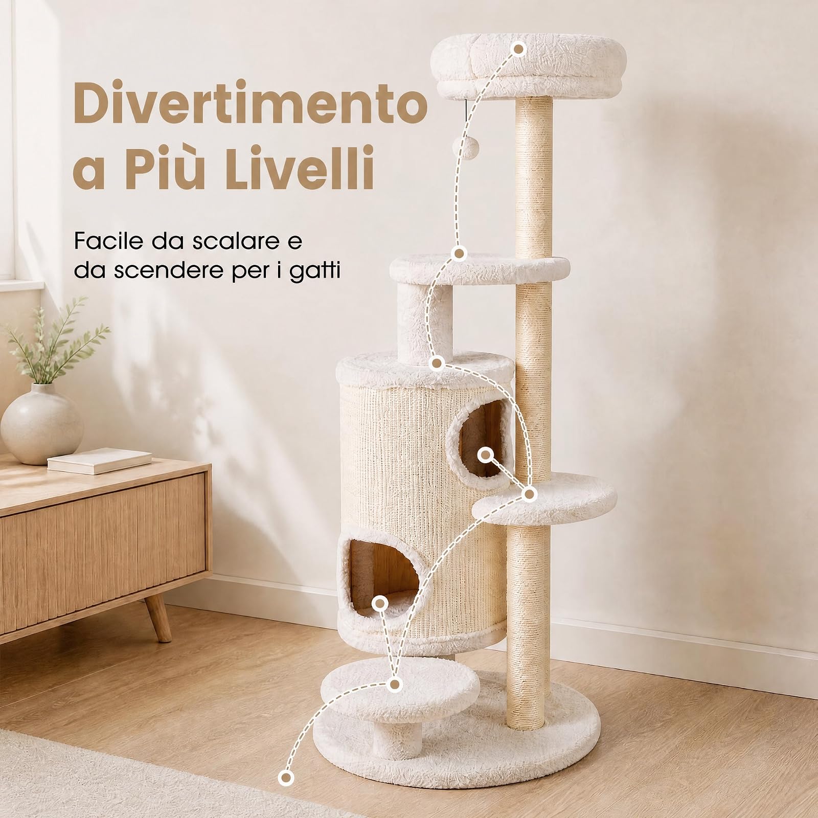 COSTWAY Albero per Gatti da Interno Alto 150 cm