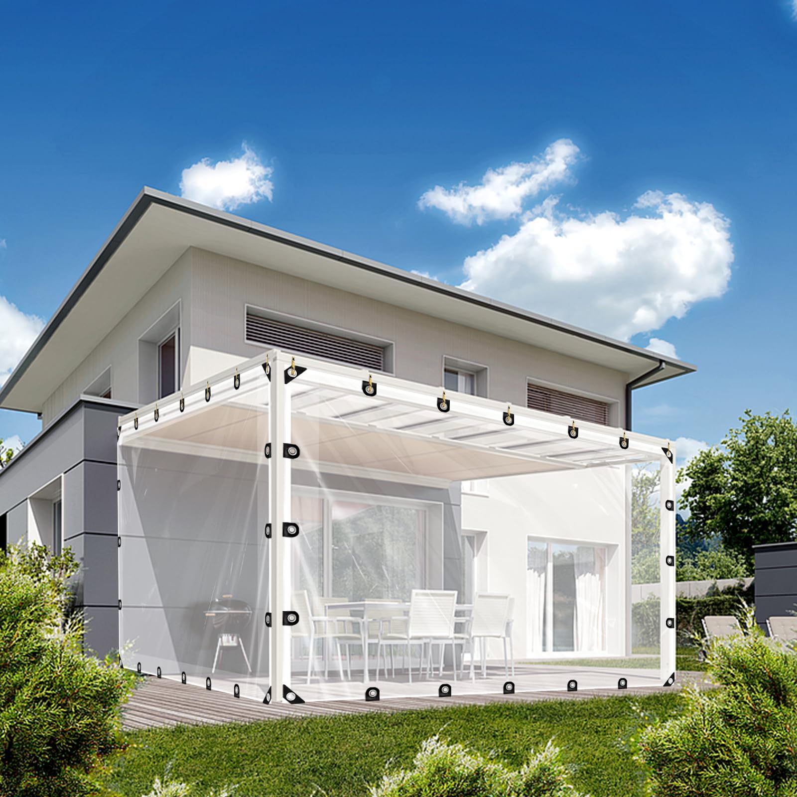 Abdeckplane - Wasserdicht - Mit öSen 3 x 5 m Transparente - Plane, Durchsichtige Tarp Für Balkon Windschutz/Sandkasten, AußEnbereich GartenmöBel Klarsichtplane Für HasenkäFig/Wintergarten