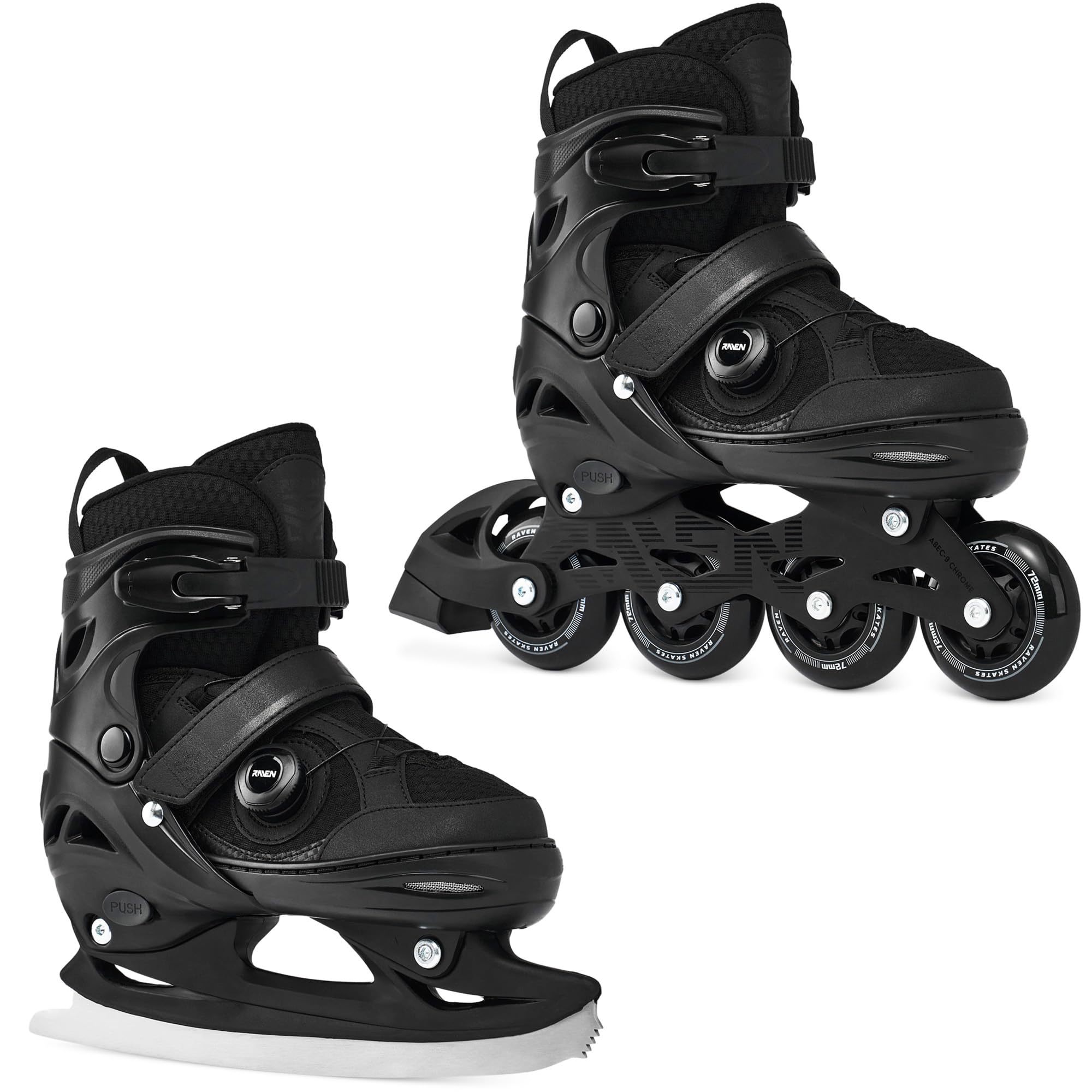 RAVEN Inline Skates Inliner für Kinder und Erwachsene OPTIONAL 2in1 mit Schlittschuhen verstellbar Oxen