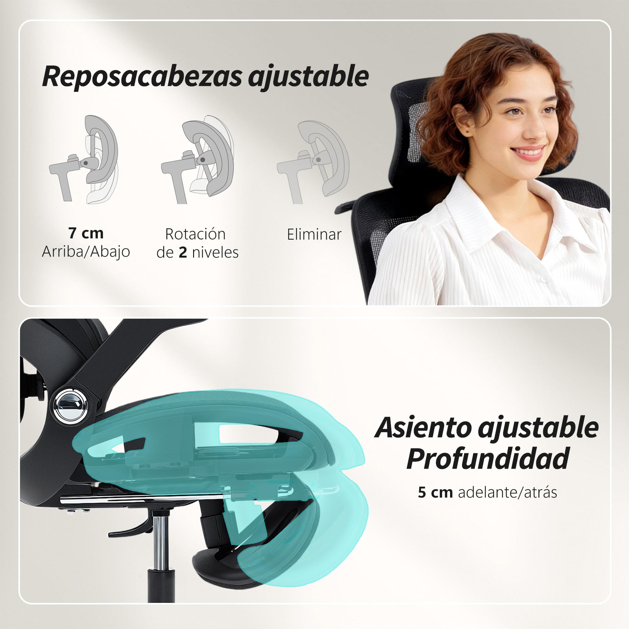 HOMCOM Silla de Escritorio Ergonómica con Reposapiés, Malla Transpirable | Silla de Oficina Giratoria, Respaldo Reclinable y Alto, Soporte Lumbar, Reposacabezas Ajustable, Reposabrazos 4D, Ruedas