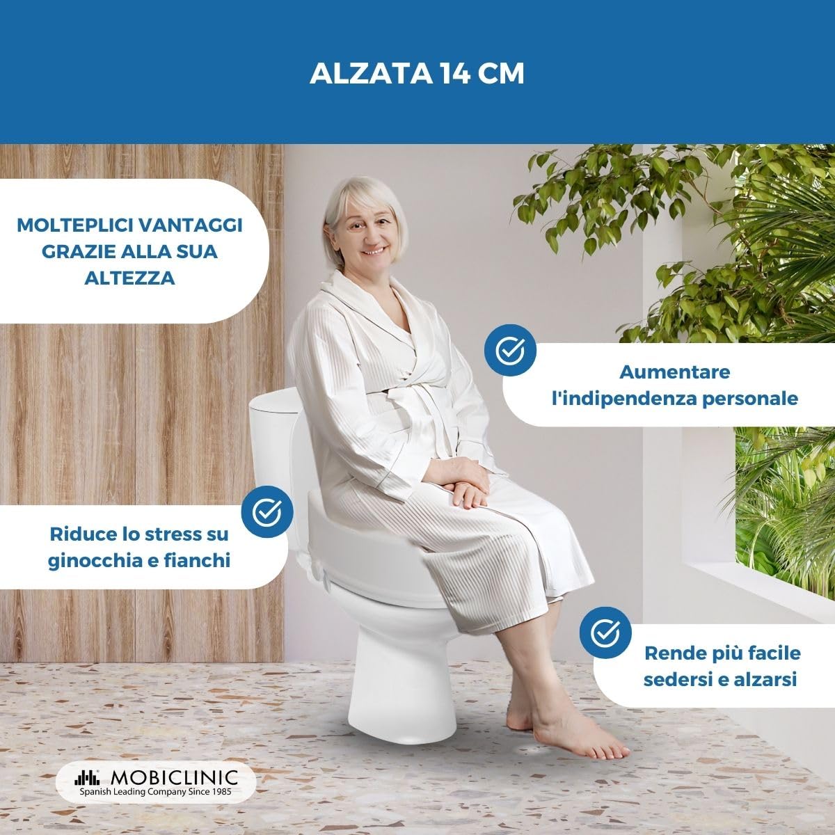 Mobiclinic, Rialzo WC per Anziani, Altezza 14 cm, Marchio europeo, Alza water, Bidet, Disabili, Senza coperchio, Ausili, Plastica, Regolabile, Bianco, Titán