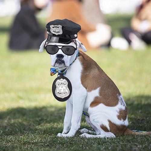 Miniatura 7 de Yewong Juego de accesorios de disfraz de policía para mascotas, perro, gato, sombrero de policía, insignia, gafas de sol de aviador, kit de disfraz