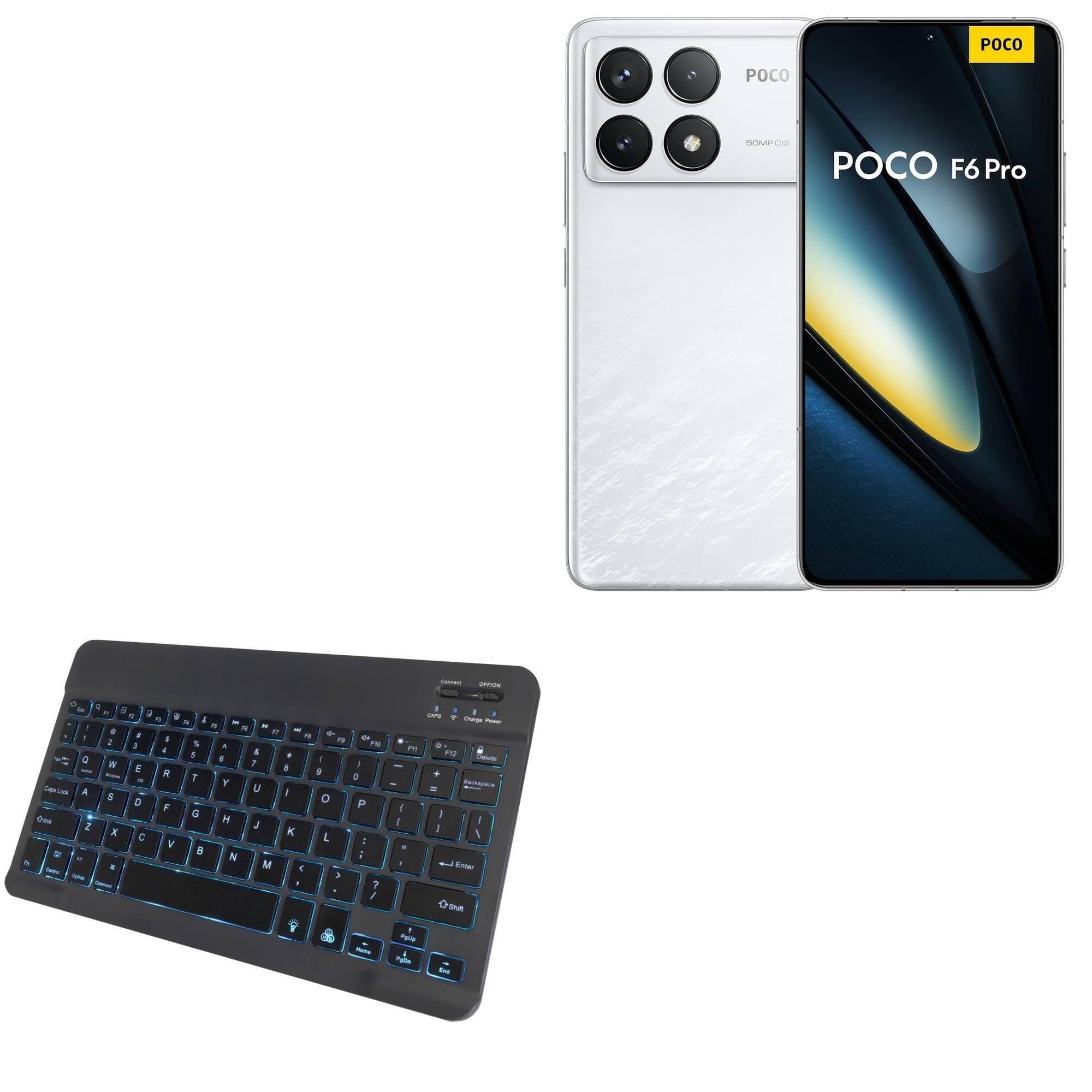 BoxWave Keyboard Compatible with Poco F6 Pro - SlimKeys Bluetooth Keyboard - with Backlight, Portable Slim LED 7 Colors - Jet Black