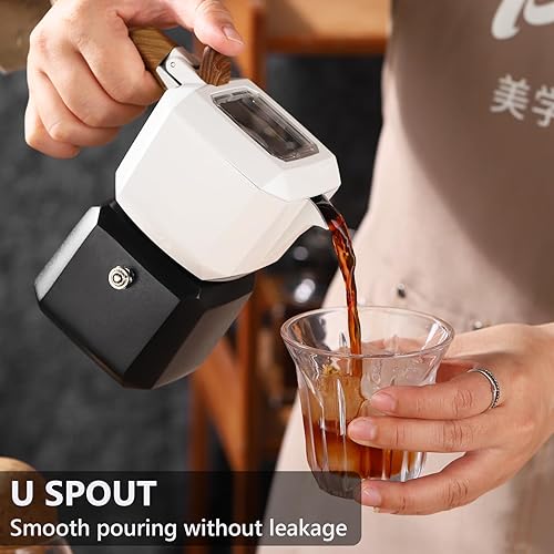 Miniatura 3 de Bincoo Máquina de café expreso creativo para 2 tazas, olla creativa Moka con doble válvula, cafetera italiana, estufa de aluminio, cafetera para