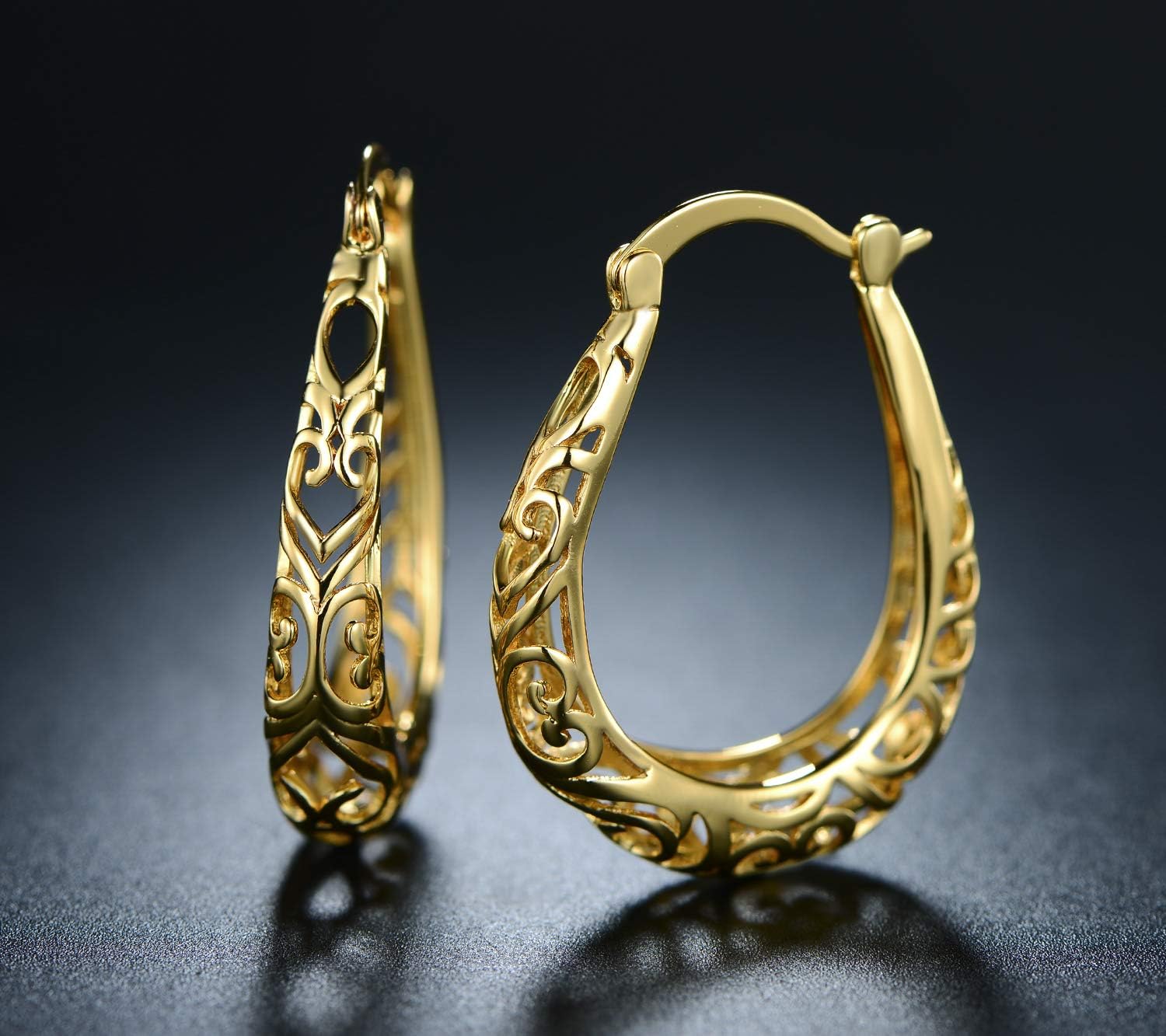 Barzel 18K Gold Plated Filigree Hoop Earrings - Image 5
