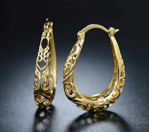 Miniatura 5 de Barzel Pendientes de aro de filigrana chapados en oro de 18 quilates