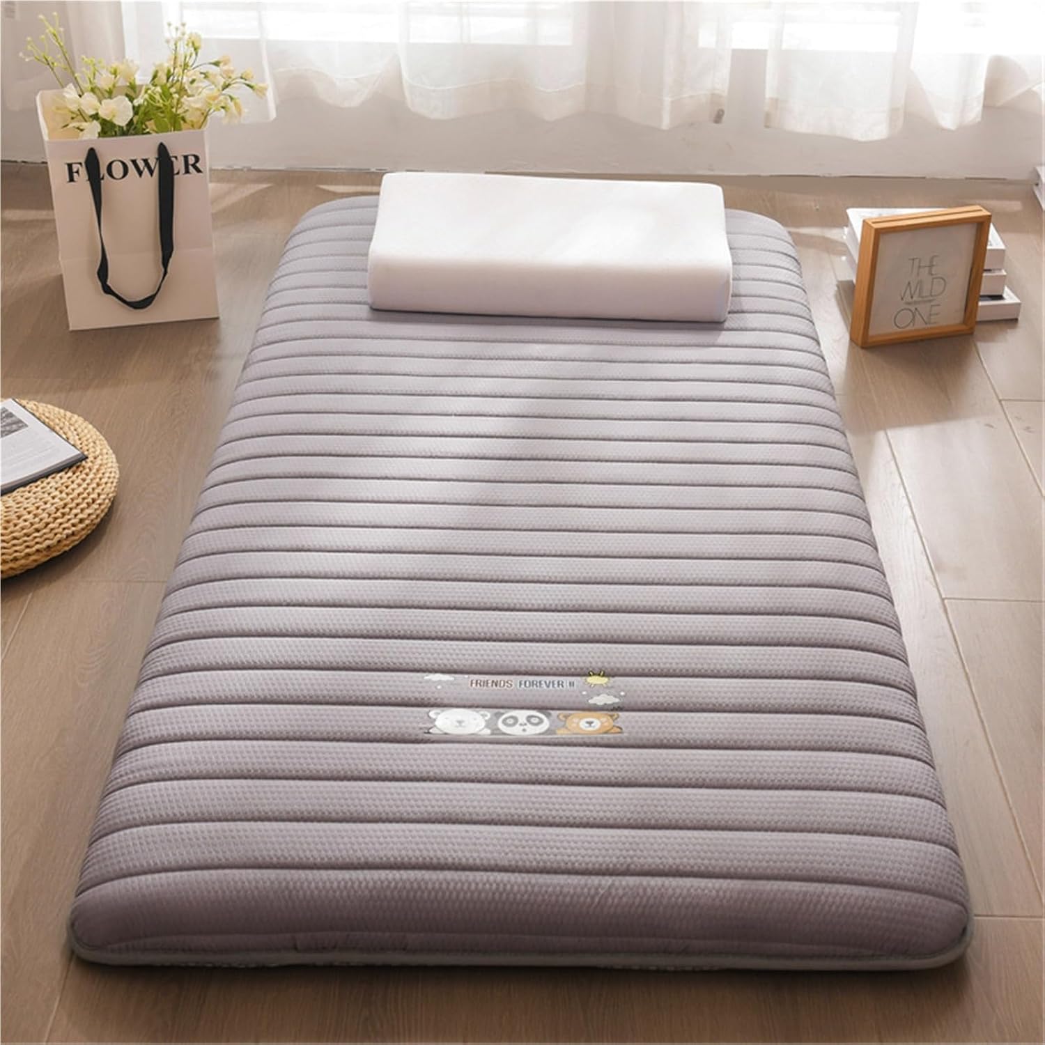 8cm Thick Plush Japanese Futon Mattress 5-Layer Soy Fiber Foldable Tatami Mat Double Sided Comfort Floor Bed Pad for Home Dorm Adults Camping Soft Non Slip Breathable Back Pain Relief