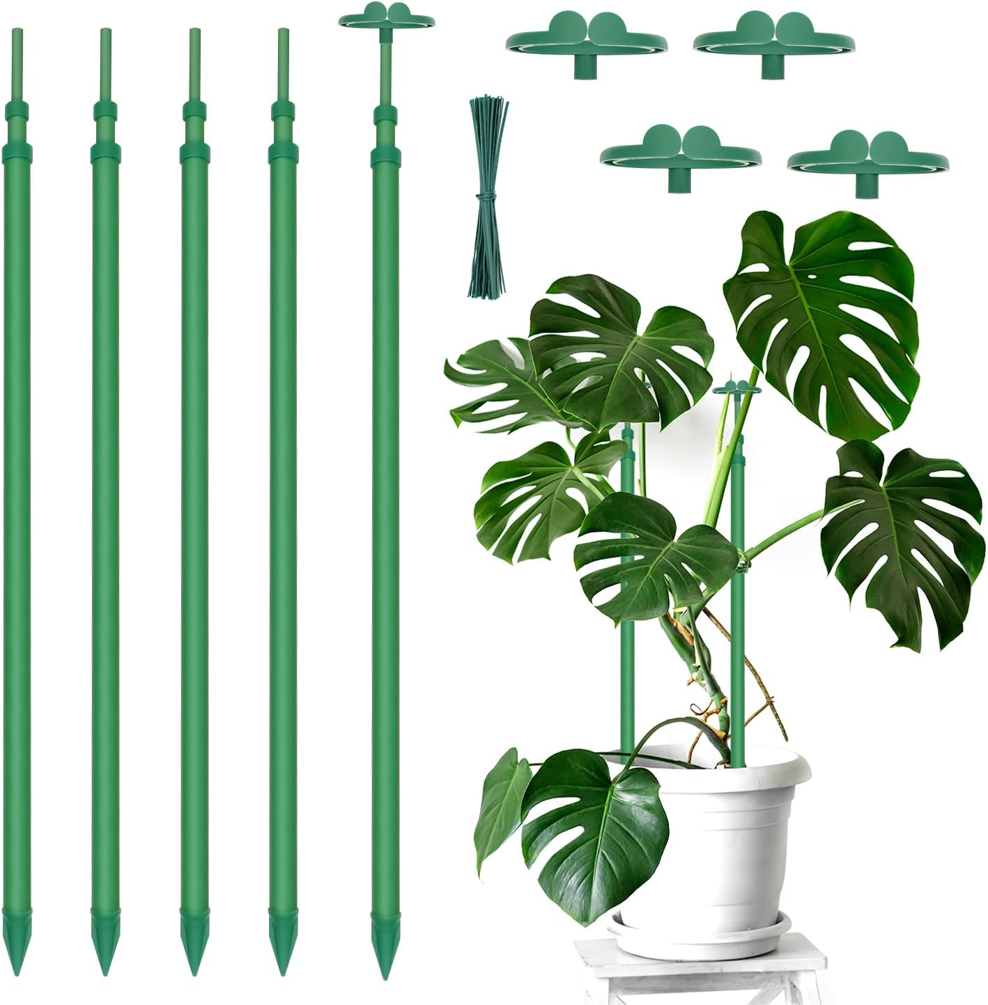 Extendable Plant Stakes, Length Scalable from 17.9IN to 42.3IN Plant Support Stake, Orchid Sticks with Clips for Indoor Outdoor,Garden Stakes for Plant,Tomato,Vegetables,Monstera,Vine – 5Pack