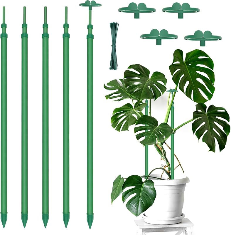 Estacas extensibles para plantas, longitud escalable de 17,9 a 42,3 pulgadas. Estaca de soporte para plantas | Paquete de 5 palitos de orquídeas con Clips para interiores y exteriores, estacas de jardín para plantas, tomates, verduras, Monstera, vid, plantas en macetas