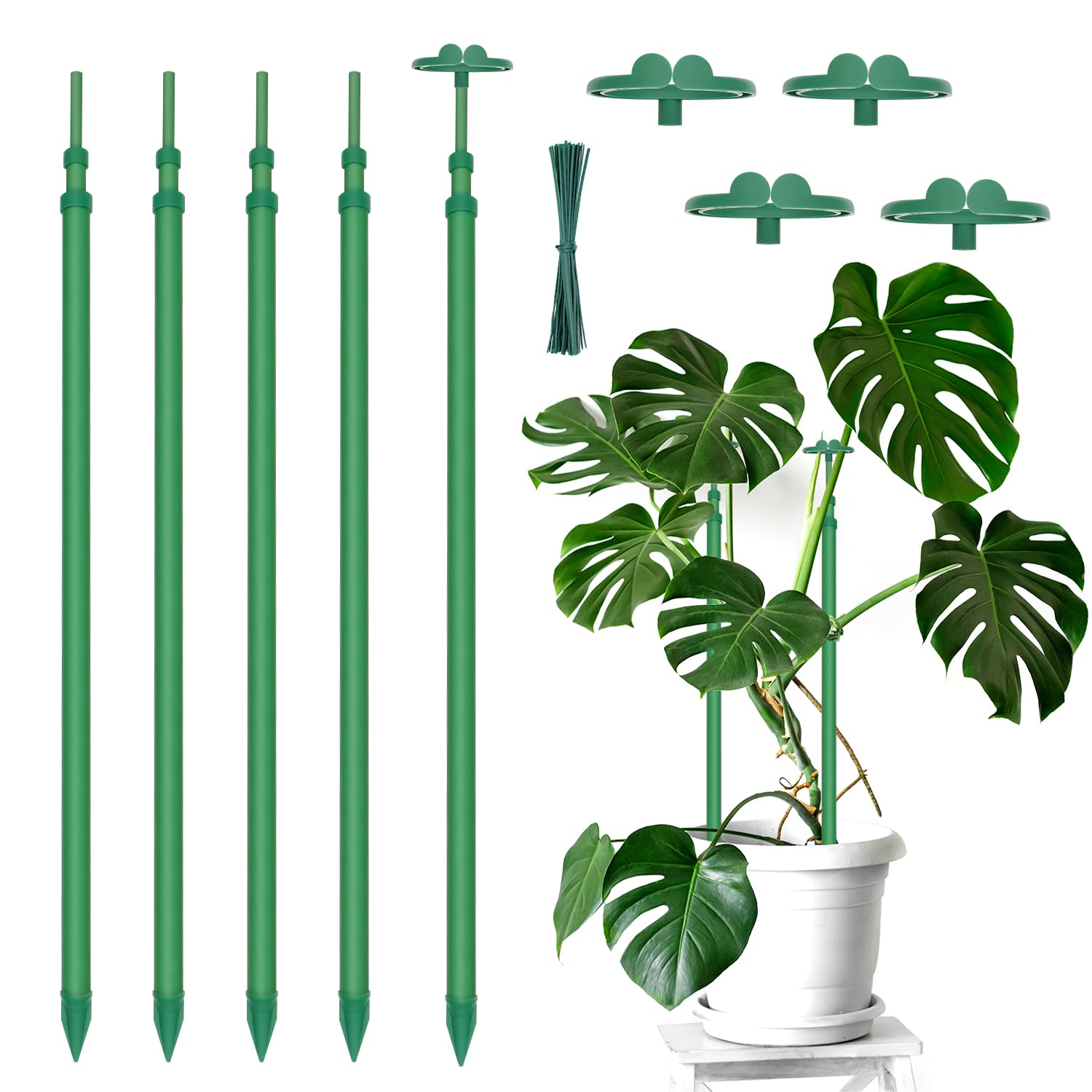 Extendable Plant Stakes, Length Scalable from 17.9IN to 42.3IN Plant Support Stake, Orchid Sticks with Clips for Indoor Outdoor,Garden Stakes for