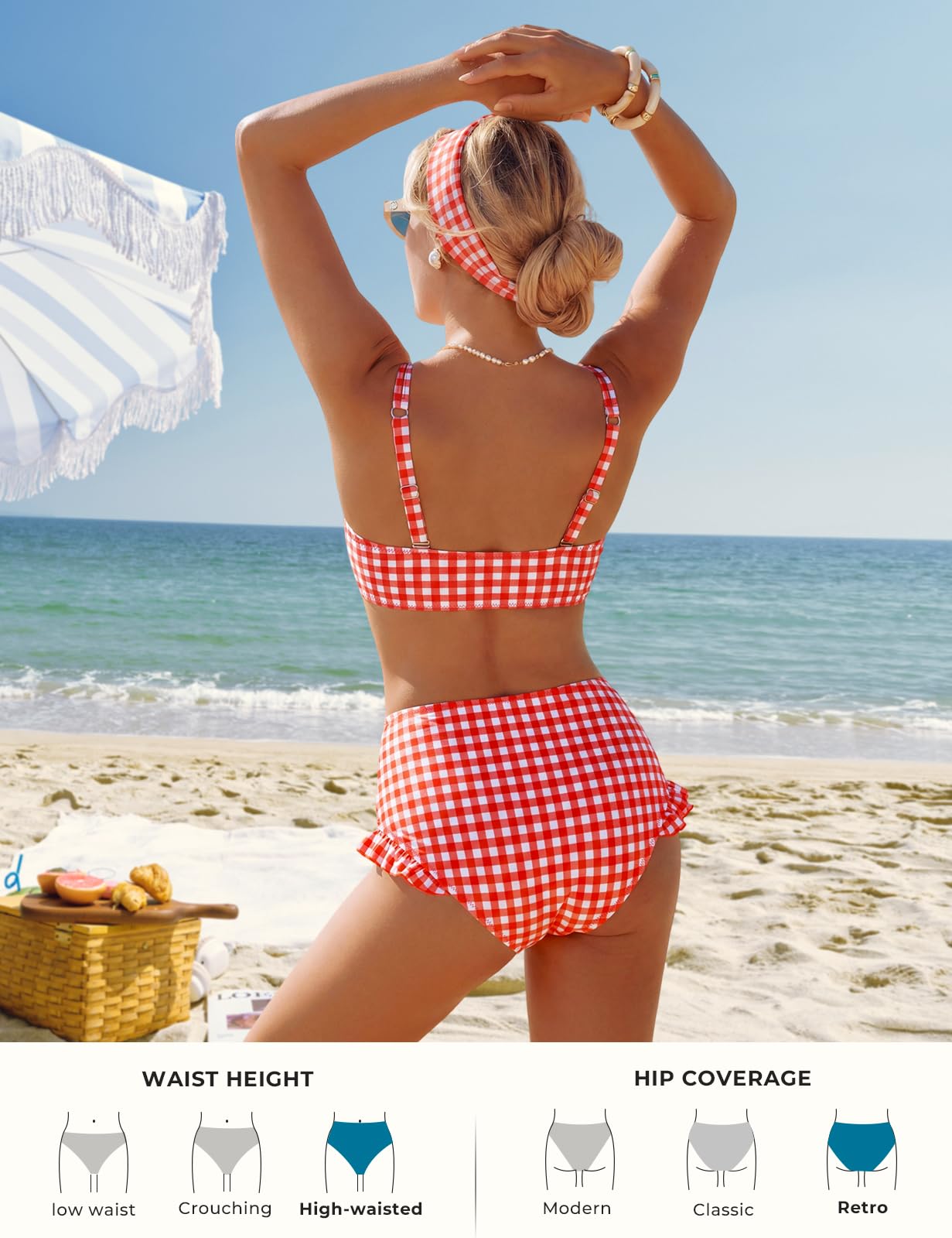 Hanna Nikole Conjunto de bikini para mujer, bonitos volantes, cuello en V sexy, efecto push-up, parte inferior de cintura alta, tirantes dobles para los hombros