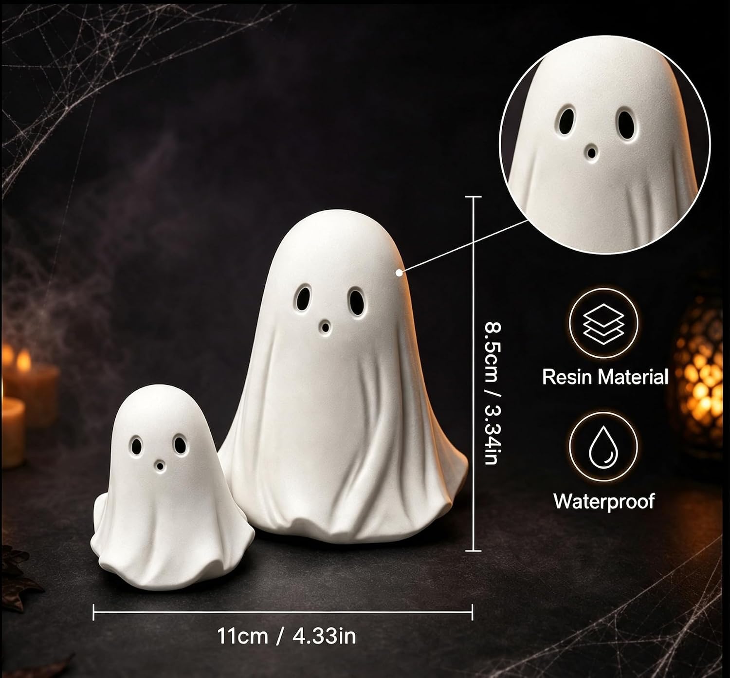 Halloween Ghost Figurine White Decorative Cute Ghost Ornaments Resin Spooky Ornaments for Holiday Home and Office Decorations