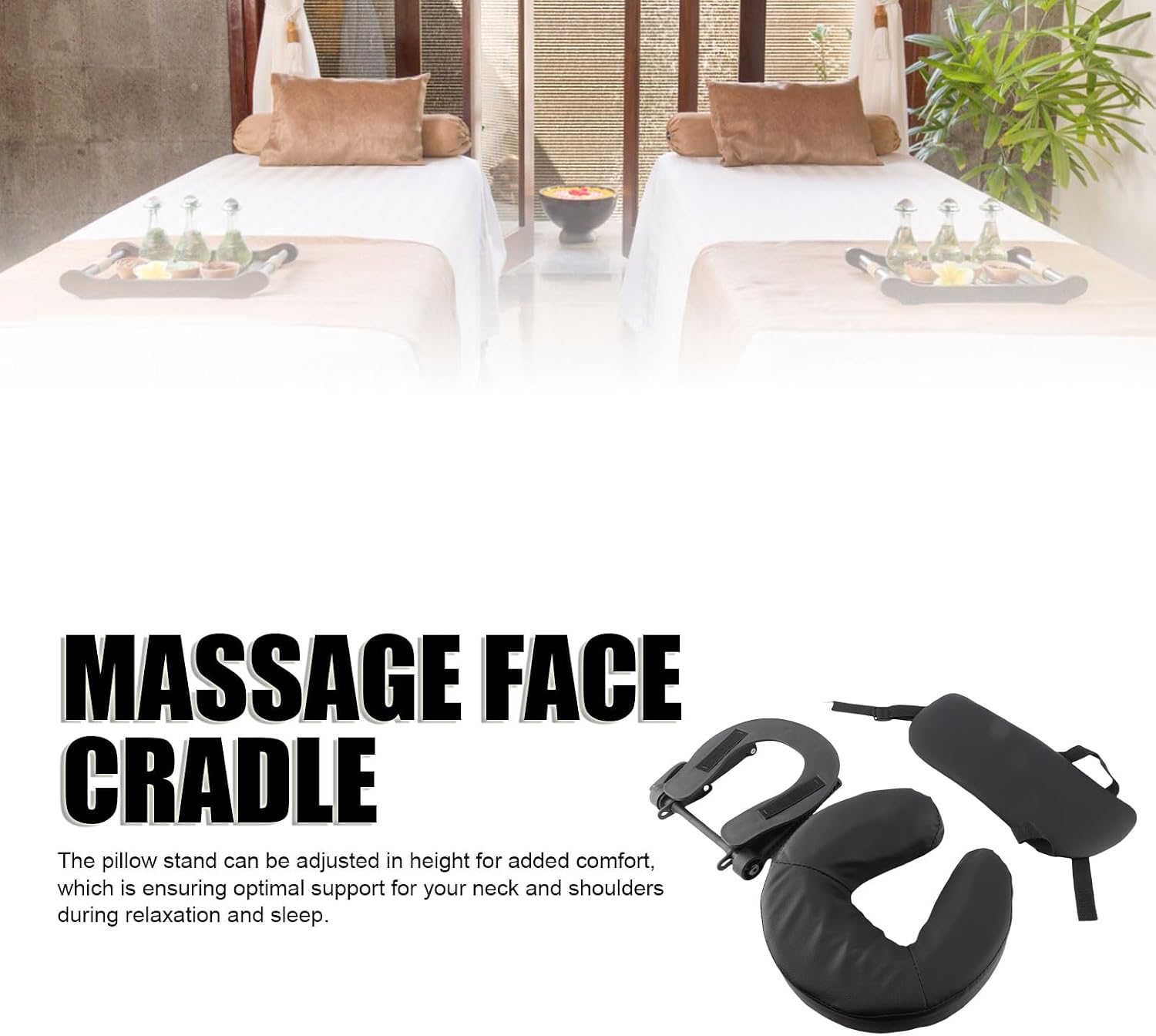 Massage Table Face Cradle & Cushion, Massage Face Cradle Beauty Bed Headrest Cradle U Shape Adjustable Folding Massage Table Face Cradle Pillow Massage Pillow Face Down for Beauty Salon Black