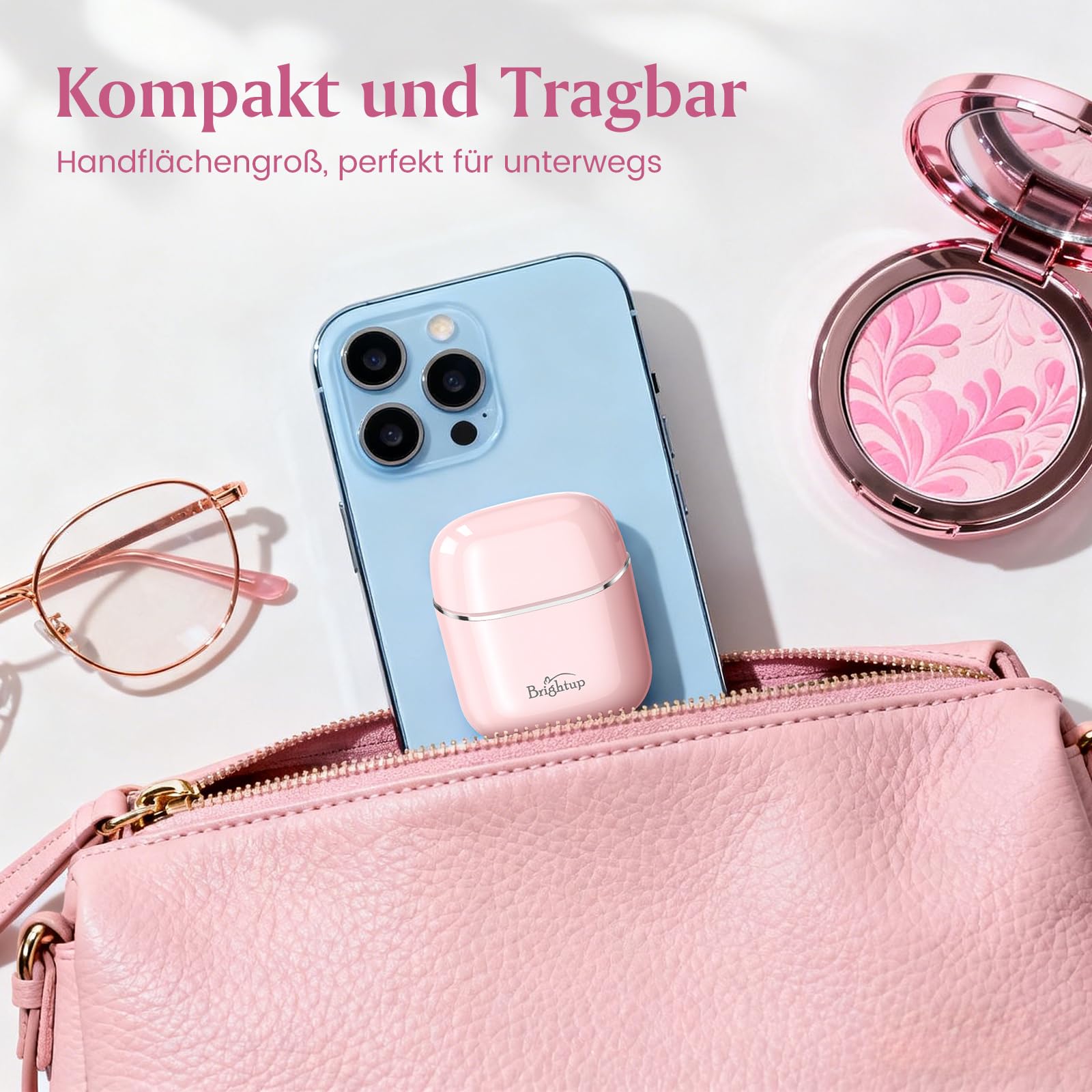 Brightup Gesichtshaarentferner für Frauen, Elektrischer Gesichtshaar Rasierer für Damen, Wasserfest, USB-C, Kleiner Damenrasierer für Schnelle und Sanfte Rasur, Oberlippe, Kinn und Wangen, Rosa
