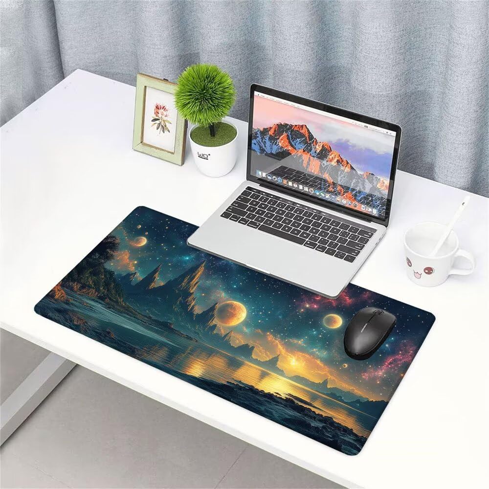 Gwiaździste niebo, mata do gier, marzycielski, duża, 1000 x 500 x 3 mm, rozszerzona podkładka pod mysz, antypoślizgowa, nadająca się do prania, podkładka pod mysz, ochraniacz na biurko, do biura