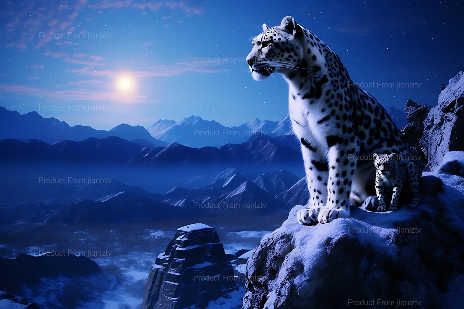 jiqnlztv Diamond Art Painting Kits for Adults&Kids Beginners Leopard and Cubs Standing On Rocky Mountain Round 5D Paint with Diamonds Leopard Pictures Gem Art Painting Kits DIY Crafts (20x24 inch)