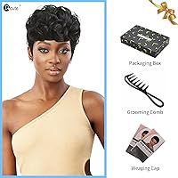 Vista 7 de Pelucas cortas para mujeres negras, corte Pixie, pelucas cortas rizadas negras Pixie en capas, resistentes al calor, peluca de corte Pixie