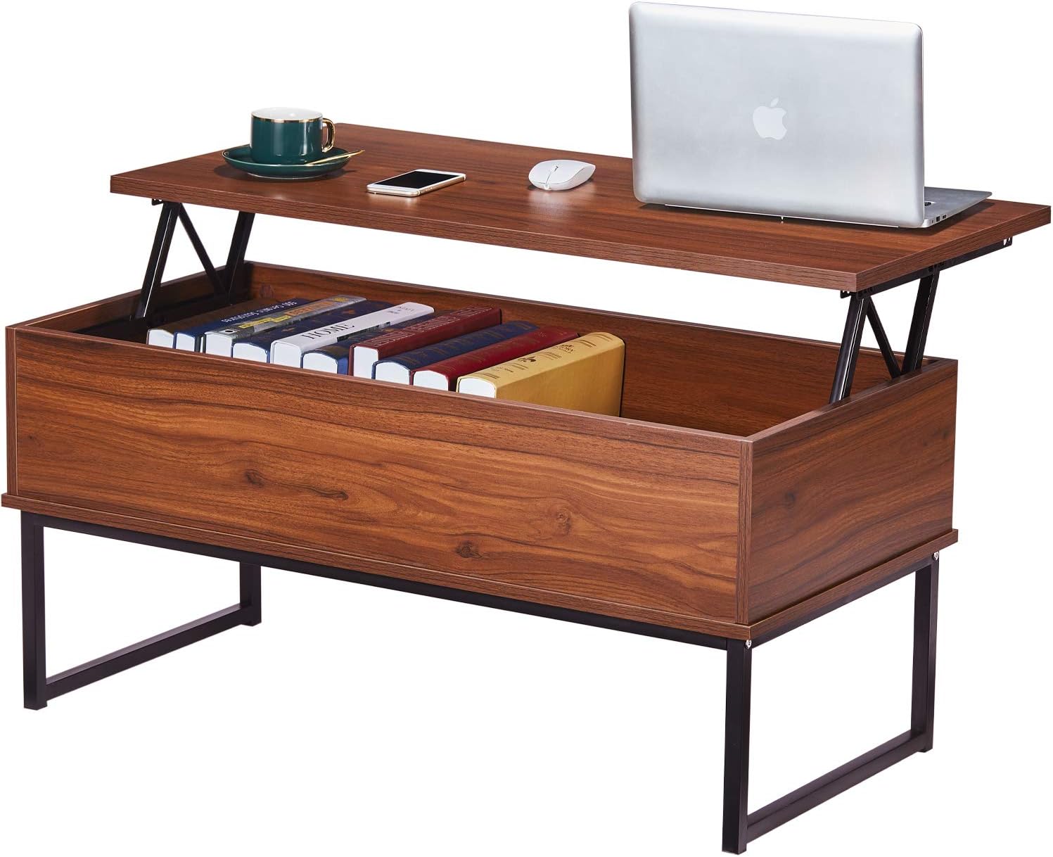 Itaar Lift Top Coffee Table Dining Table for Living Home, Display with Hidden Storage Compartment & Storage Space and Lift Tabletop, Walnut