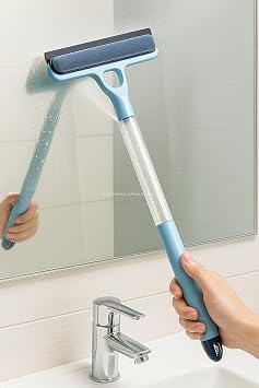 Busstier 4 in 1 Spreyli Cam Temizleyici Çekçek ve Fırça Aparatı Su Hazneli Pratik Camsil Çok Fonksiyonlu Pencere Banyo Ayna Temizlik Aracı
