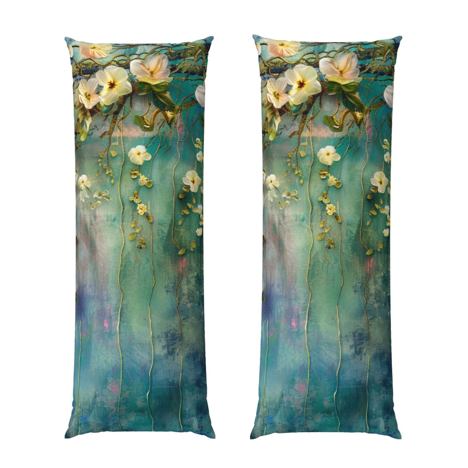 Body Pillow Cover 20x54 Inch, Floral Ivy Blossoms Tree Print Long Lumbar Pillow Case with Zipper Long Body Pillowcase Decorative for Bed Sofa Bedroom
