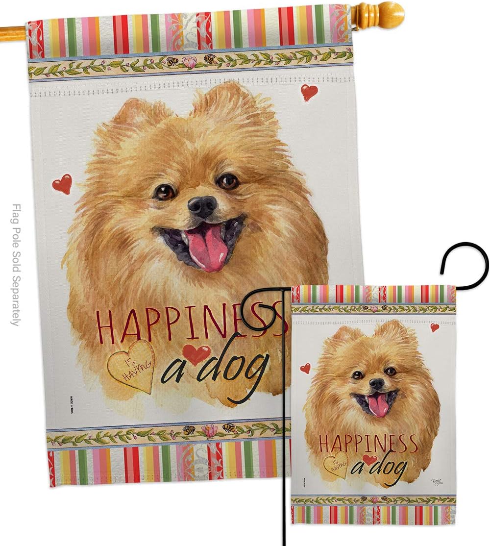 Pomeranian Happiness House Flag Animals Dog Puppy Spoiled Paw Canine Fur Pet Nature Farm Animal Creature Small Decorative Gift Yard Banner Made In USA 28 X 40