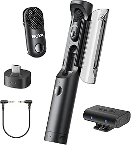BOYA Magic Micro – Micro Cravate Sans Fil 4-en-1 (clip, Main, Bureau, Caméra) Pour IPhone 15/16, Android – Idéal Vlog, Streaming, YouTube – 2 émetteurs + 2 Récepteurs