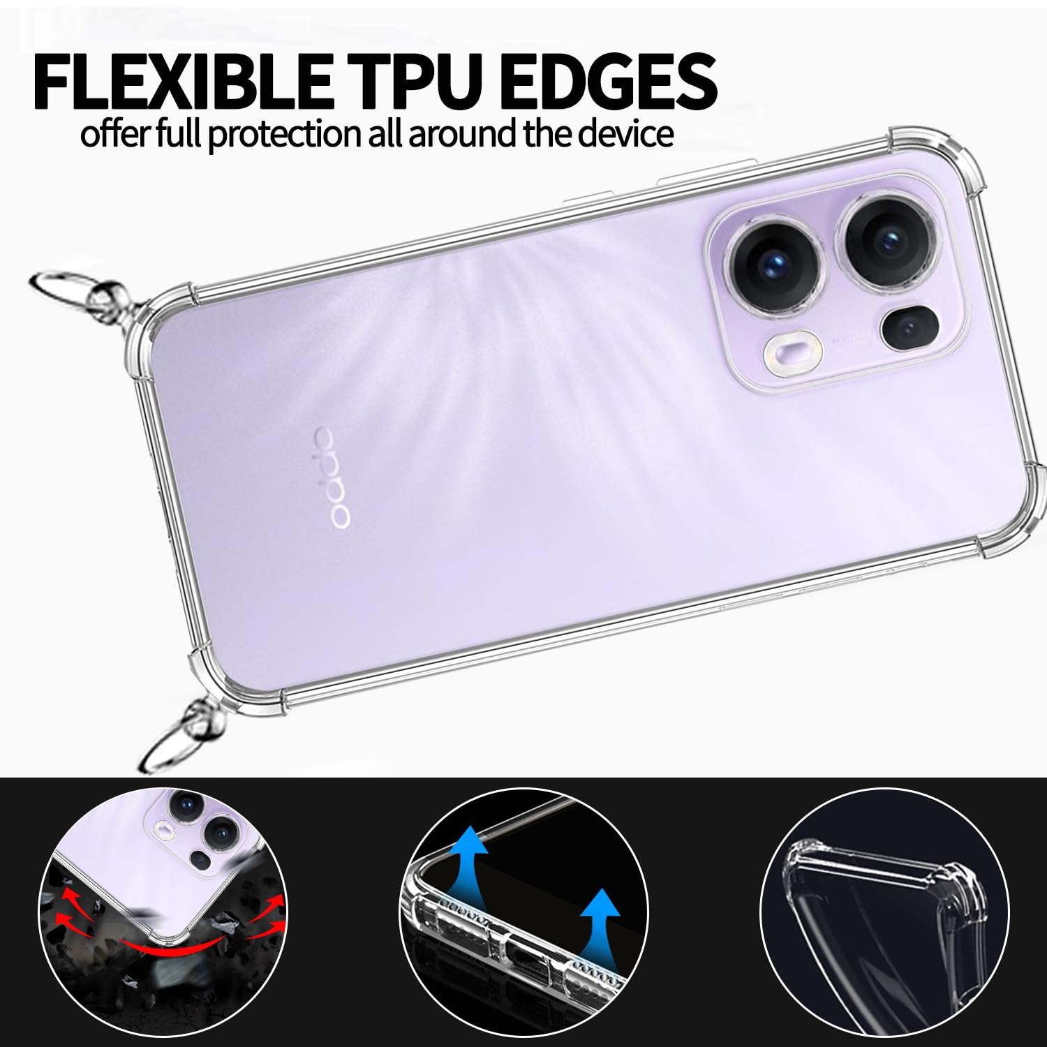 ISOI Handyhülle Mit Kette Für Oppo Reno 13 5G - Transparent, Pink, Mit 150 Cm Abnehmbarem Gurt