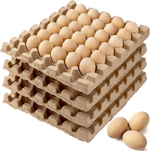 Huevos de madera de Pascua, huevos de Pascua de madera para pintar con cartones de huevos de pulpa natural, huevos falsos para decoración de huevos