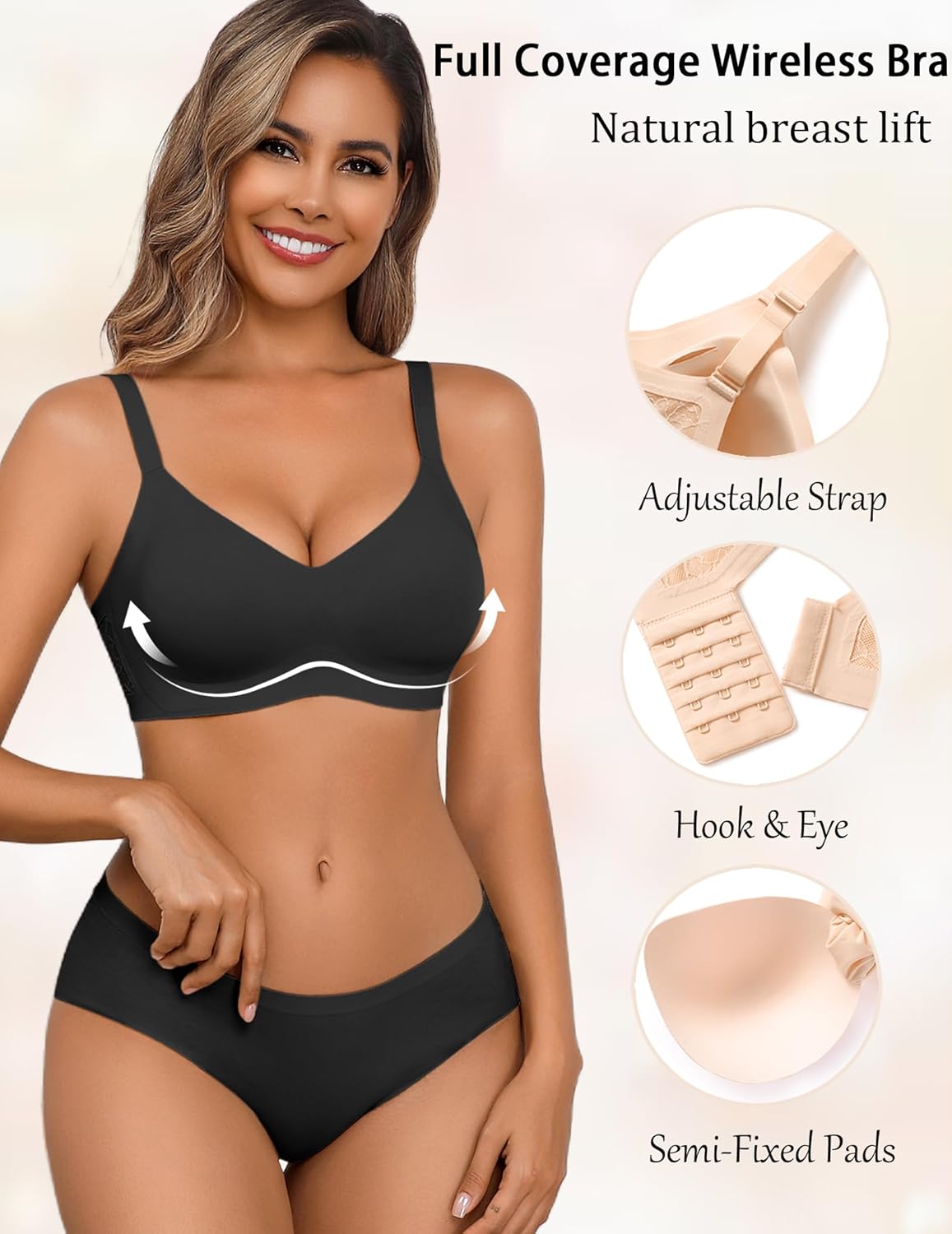 Avidlove Womens Wireless Bras Lace Seamless Bras Padded Full Coverage Bralette Comfortable V Neck T Shirt Everyday Bra - Image 3