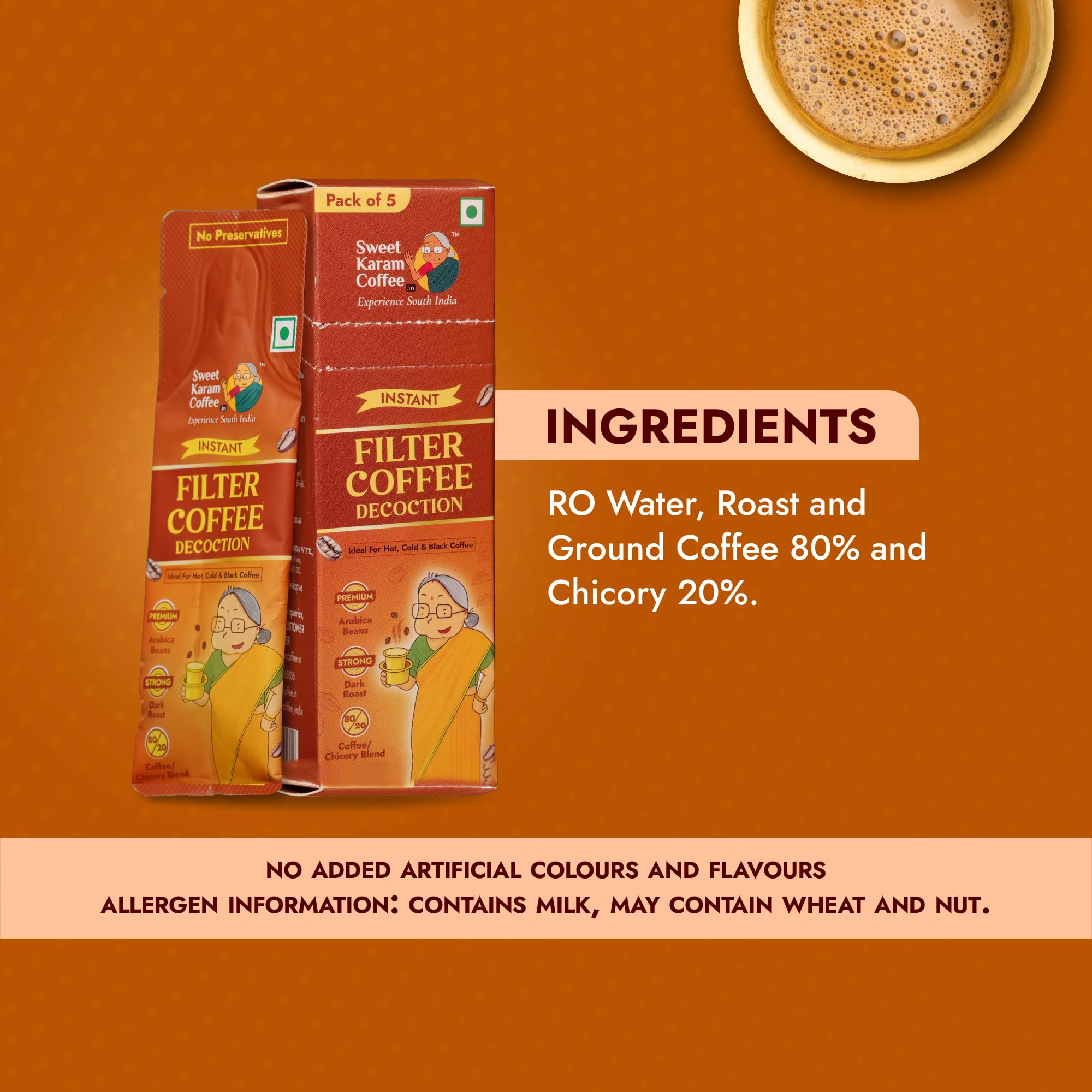 Sweet Karam Coffee Instant Filter Coffee Decoction Liquid - 75 ml (Pack of 1) | Authentic South Indian Dark Roast Premium Arabica Liquid | Ideal for Hot, Cold & Black Coffee | Ready-to-Use Sachets 1