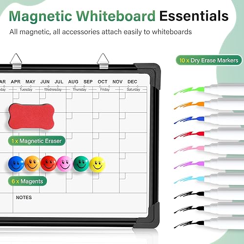 Miniatura 2 de Calendario de borrado en seco para pared, pizarra blanca magnética de 16 x 12 pulgadas, calendario mensual colgante de doble cara, pizarra de