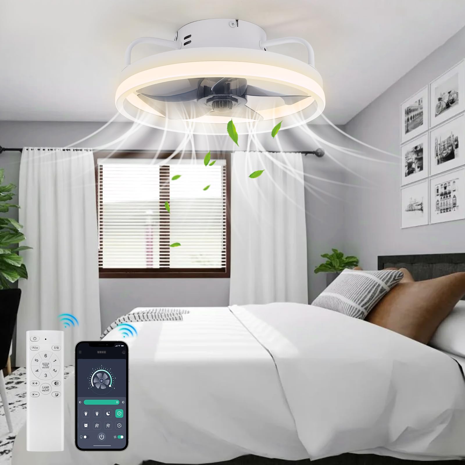 LMYDIDO 33cm LED Ceiling Fans With Lights, E27 Socket Reversible