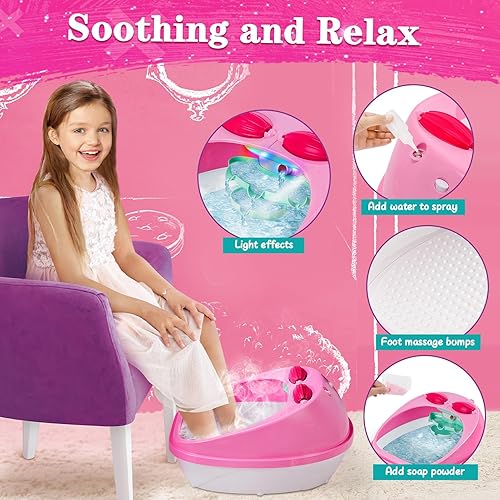 Miniatura 2 de Juego de spa de pies y uñas para niños, kit de día de spa para niñas, bañera de masaje de pies y secador de uñas, juguetes de manicura, pedicura,