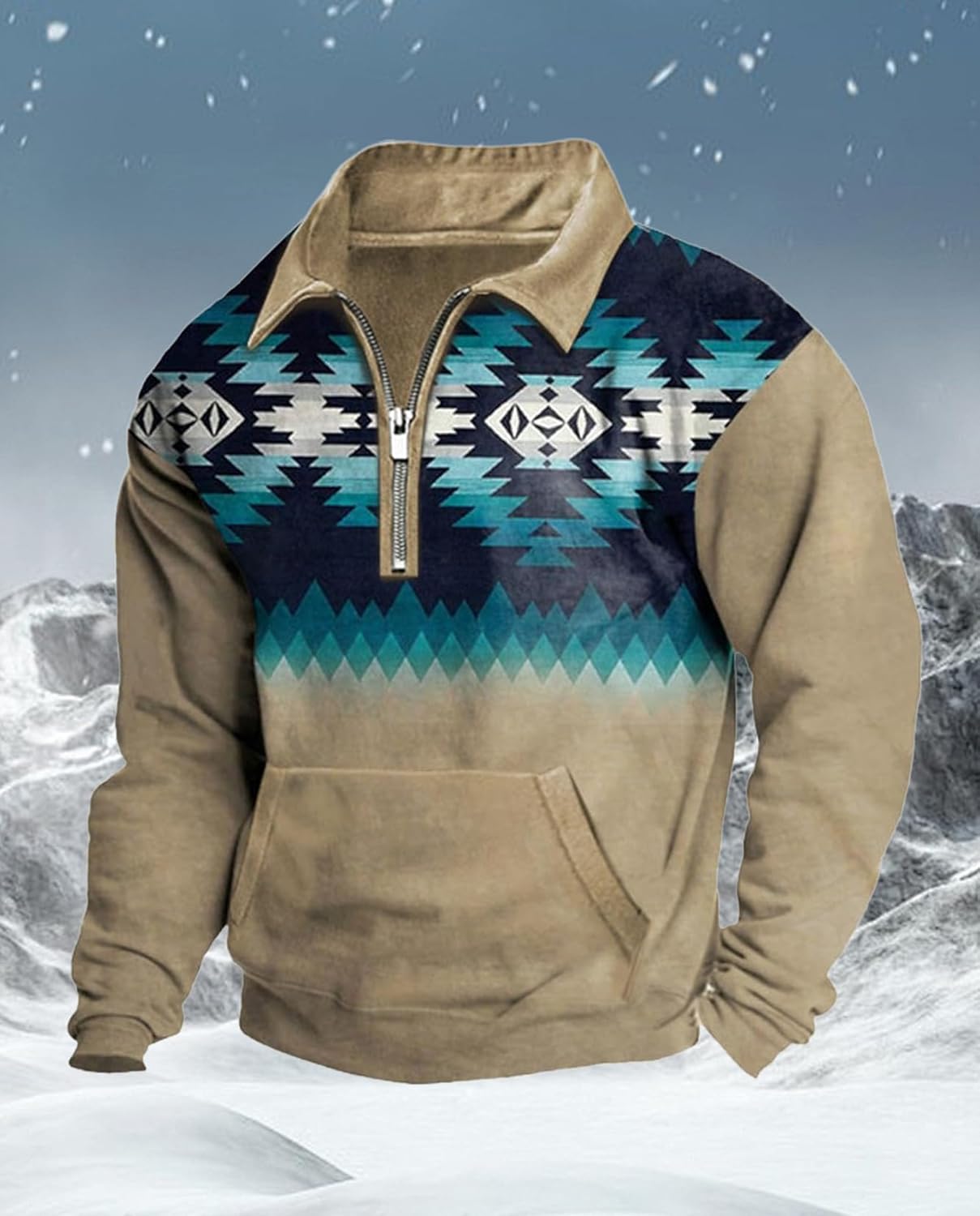 Western Sweatshirts for Men Aztec Cowboy Vintage Graphic Fleece Hoodie Mens Quarter Zip Pullover Country Jacket - Image 3