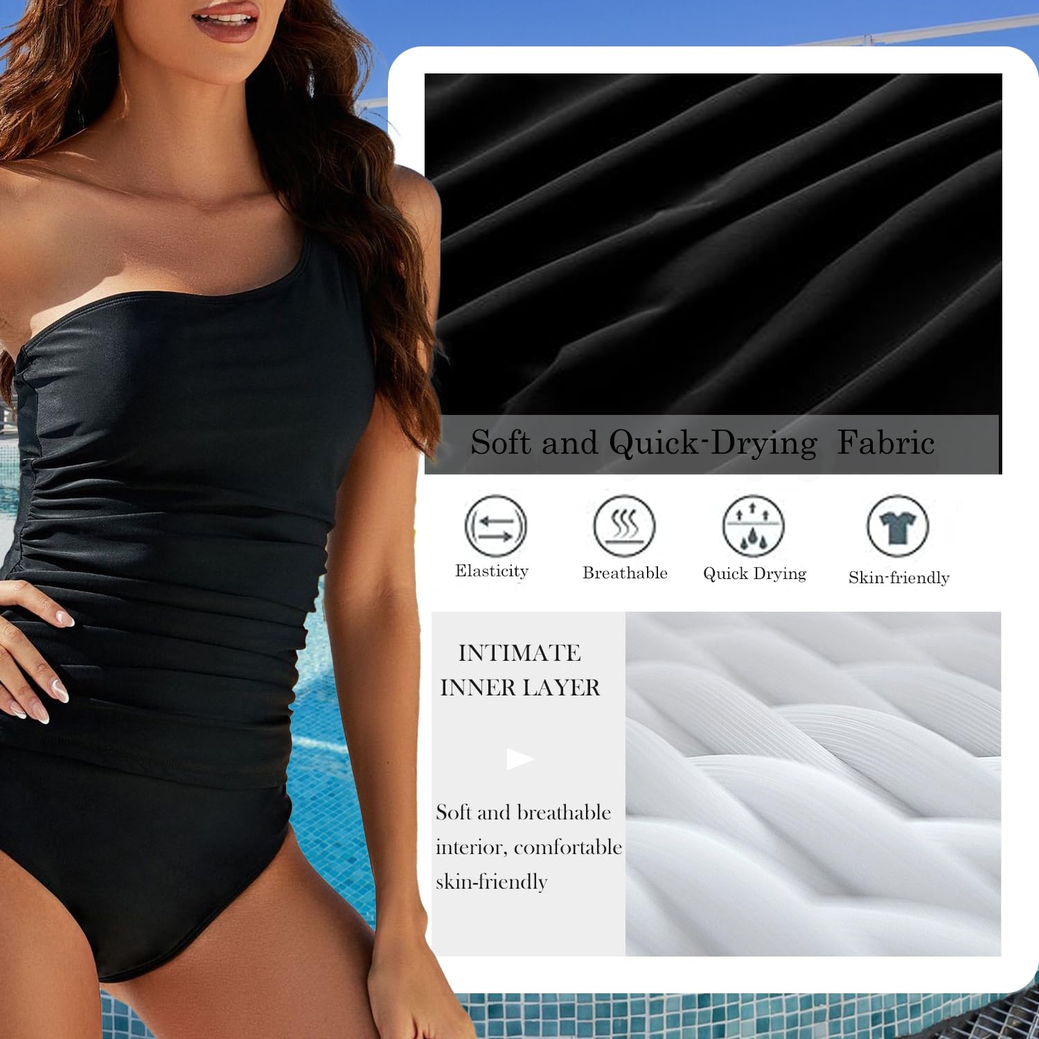 USUN Trajes de Baño De Una Pieza para Mujer Alta Cuello en V Control de Barriga Fruncido Bañador Reductores Barriga Monokinis Cintura Vintage Push Up Sexy Slim Fit Cintura Alta Bikini