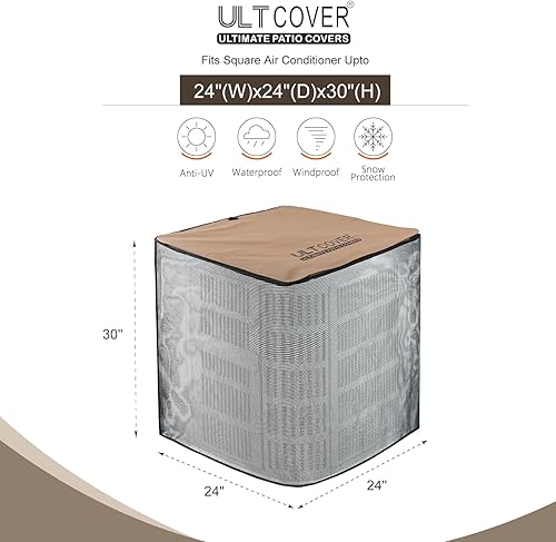 Vista 17 de ULTCOVER Cubierta cuadrada impermeable de aire acondicionado para unidades de aire acondicionado exteriores de hasta 36 pulgadas de ancho x 36 Negro