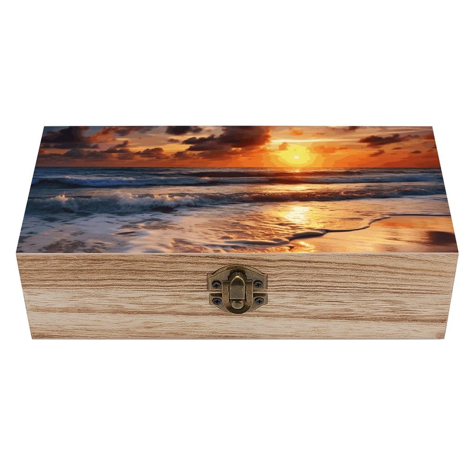 NONHAI Wooden Storage Box Beach Sunrise Wood Gift Box with Hinged Lid Vintage Decorative Jewelry Boxes Memory Box for Jewelry Art Hobbies Home Storage Treasure Keepsake Gift 7.9''x3.9''x2.3''