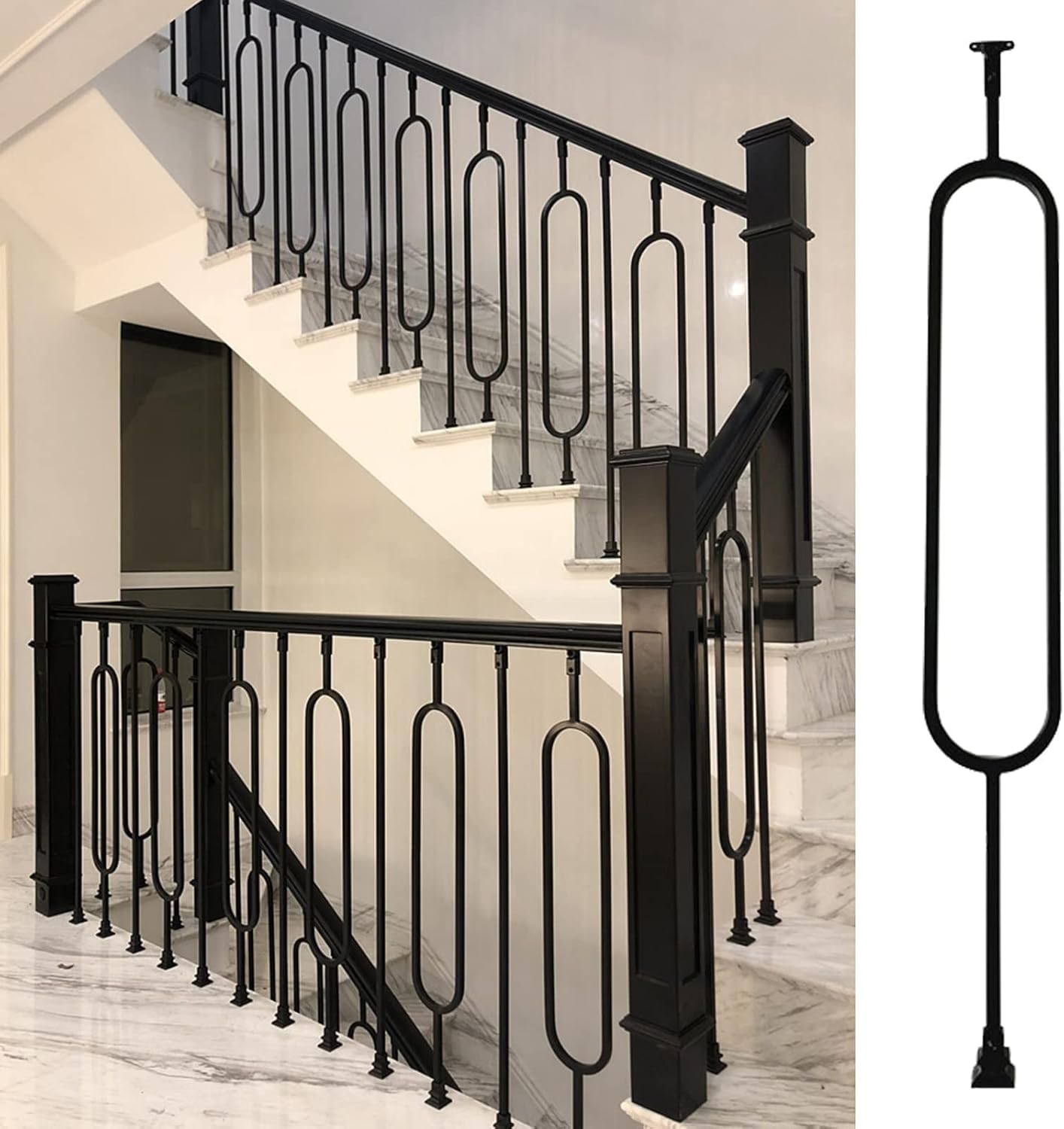 Ensemble de broches de balustre en fer – Angle réglable de 95 cm pour rampe d'escalier intérieur avec chaussure et connecteur, design découpable, type rectangulaire, 1 pièce
