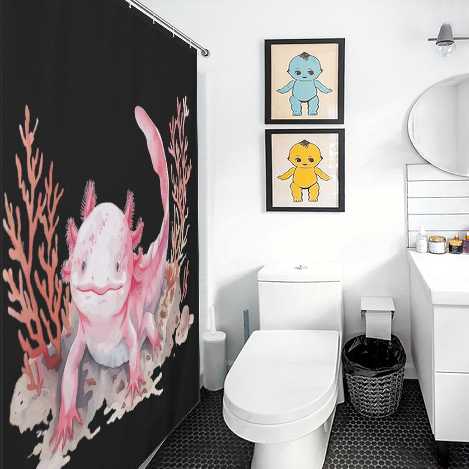 Watercolor Cute Axolotl Funny Shower Curtains Washable Bath Curtain Liner with Hooks for Bathroom Bath Tubs 72x72Inch (183x183cm)