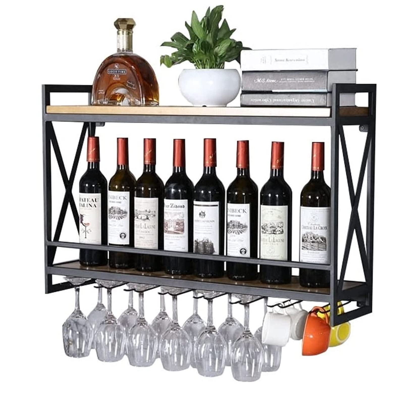 Armoire à vin murale industrielle en métal pour bouteilles et verres