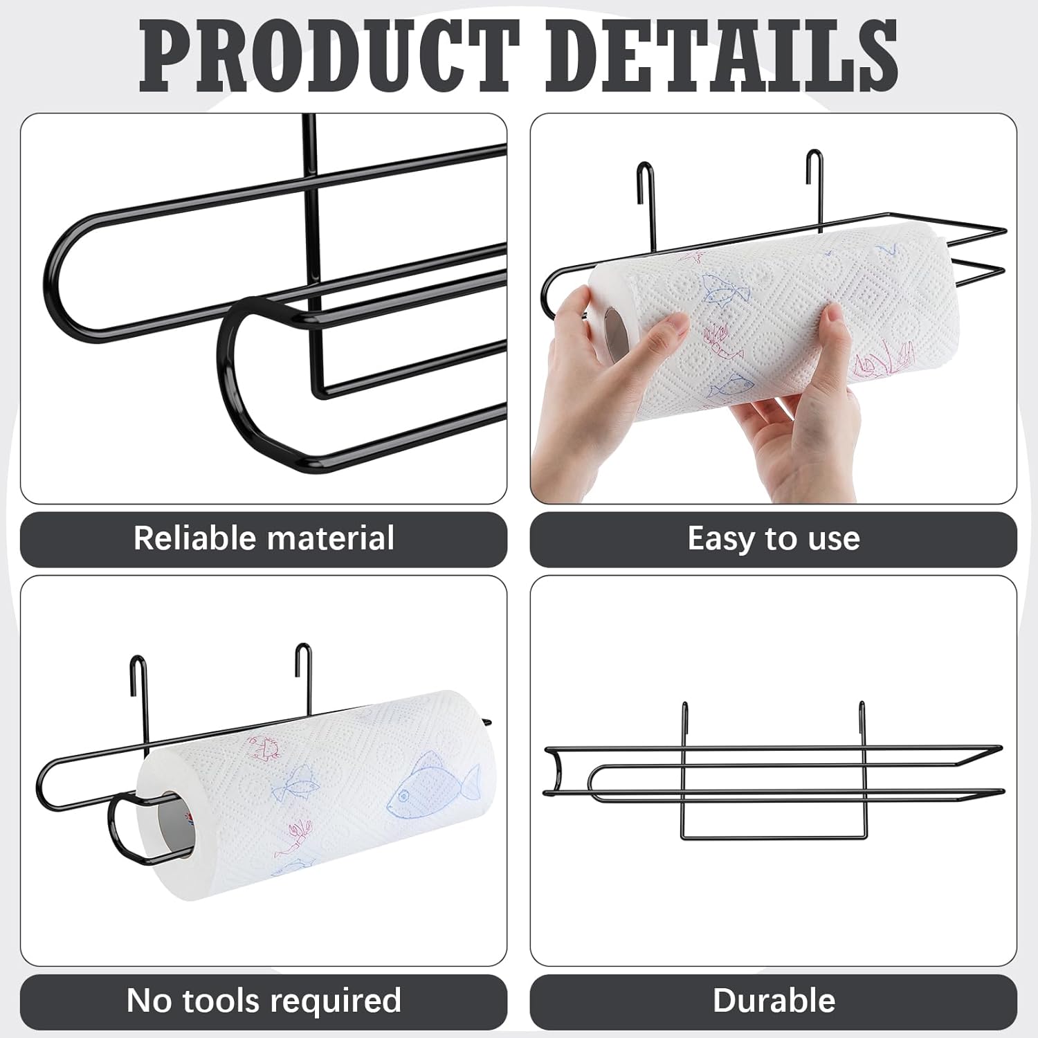 CroBlissful Paper Towel Holder for Wire Shelving 5'' D x 12'' W x 4.5'' H Hanging Paper Towel Holder Wire Shelf Accessories for Camp Dorm Laundry Room Stove Kitchen (Black)