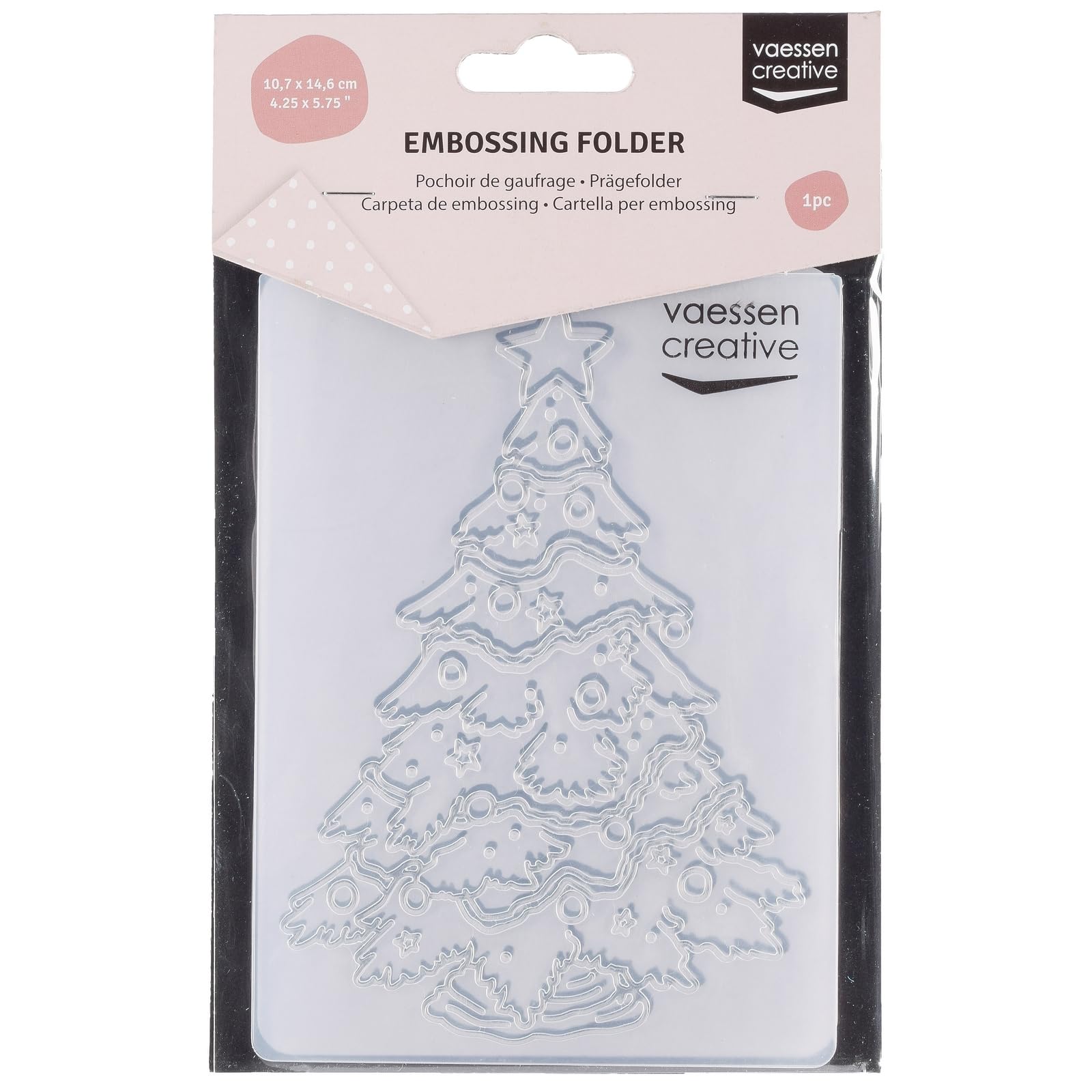 Vaessen Creative Carpeta de Embossing Árbol de Navidad 14,6 x 10,7 cm – Plantilla de Repujado para Tarjetería, Scrapbooking, Journaling – Reutilizable, Resultados Precisos, Para Máquinas de Troquelado