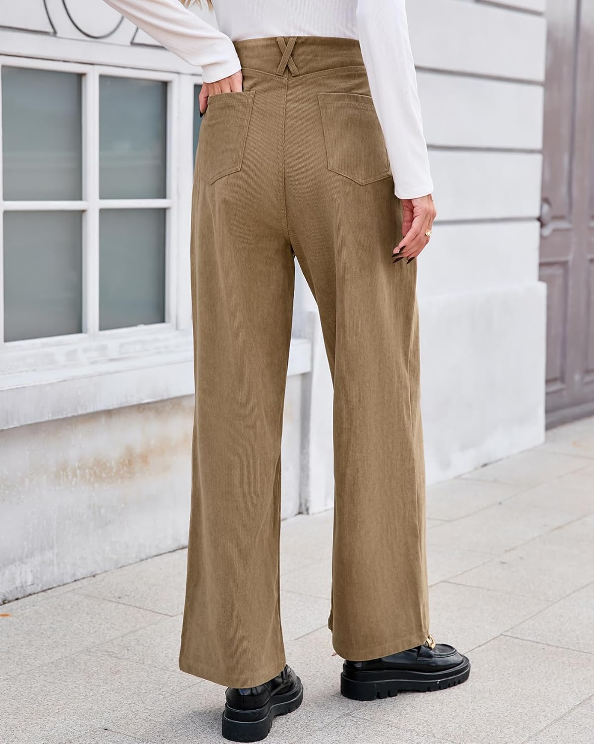 Women's High Waisted Wide Leg Corduroy Pants Vintage Loose Comfy Trousers with Pockets - Image 7