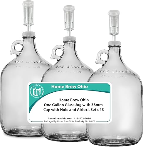 Miniatura 2 de Home Brew Ohio Jarra de vidrio de un galón con tapa de 1.496 in con agujero y esclusa de aire, juego de 3