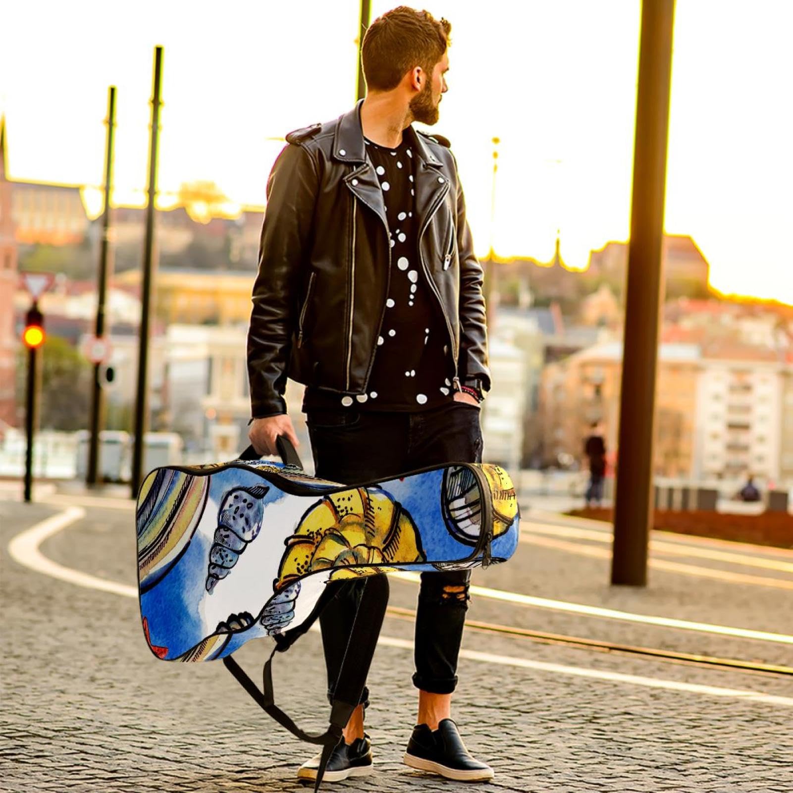 Torba na gitarę akustyczną Wodoodporny plecak na gitarę Gruba miękka wyściełana muszla Klasyczna obudowa na gitarę, wielobarwny, 42.9x16.9x4.7 in, Organizer do torby